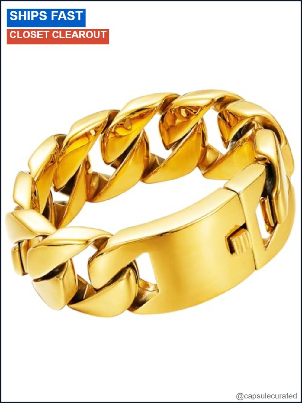 32mm Wide Heavy Duty Gold Plated Stainless Steel Cuban Link Chain Bracelet
